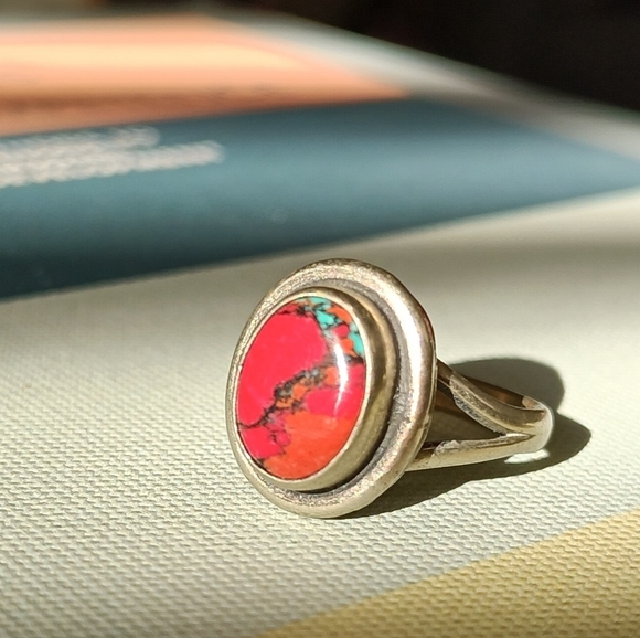 Split Shank Multicolor Marble Silver Ring 5 - Picture 3 of 5